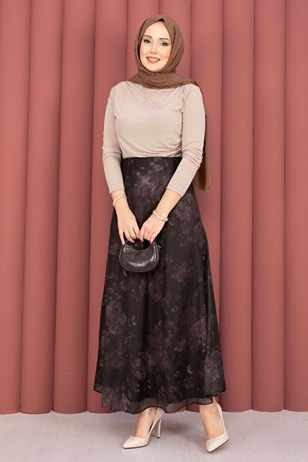 Fusta din tul cu model batik, maro - 3