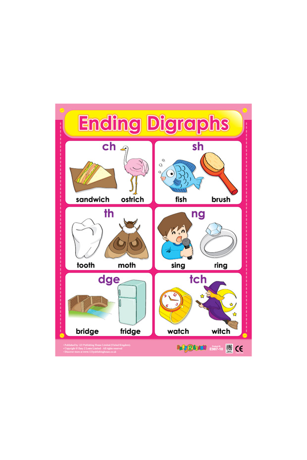 Ending Digraphs - Wall Chart in English