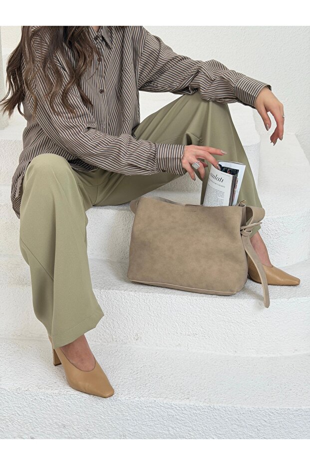Suede Shoulder Bag - Mink
