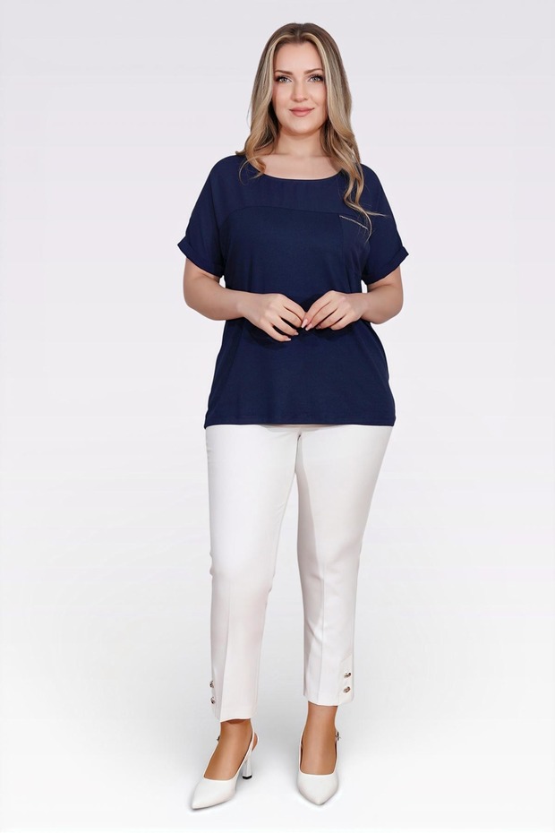 30106 White Stylish Button-Detail Ankle-Length Pants