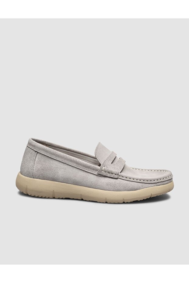Gray Genuine Leather Men's Loafer Shoes