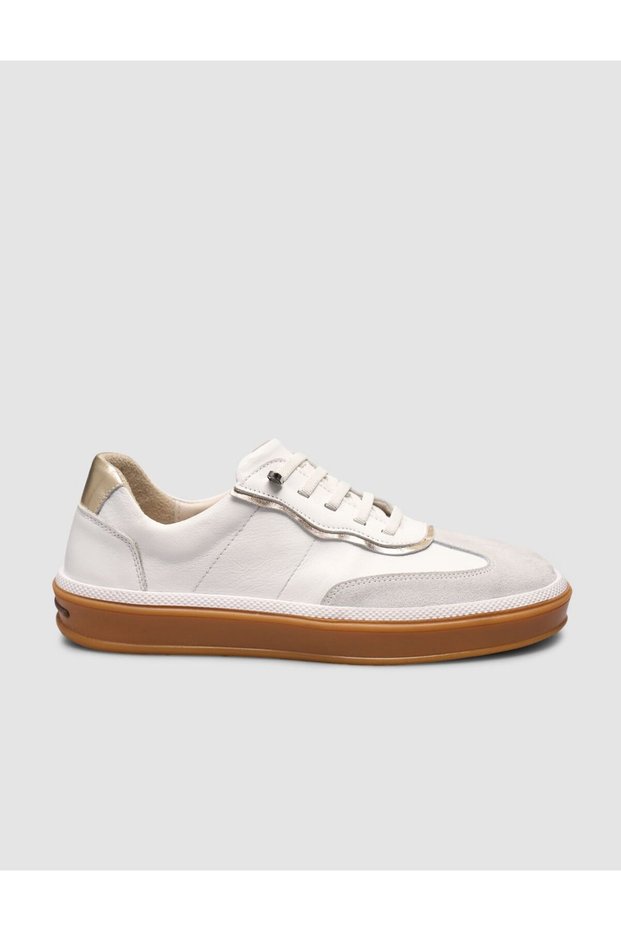 White Genuine Calfskin Leather Lace-Up Women's Sneakers Shoes