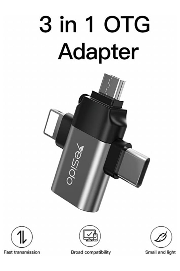 3-in-1 Multi-Functional Adapter with Lightning/Micro USB/Type-C, OTG Support - 2