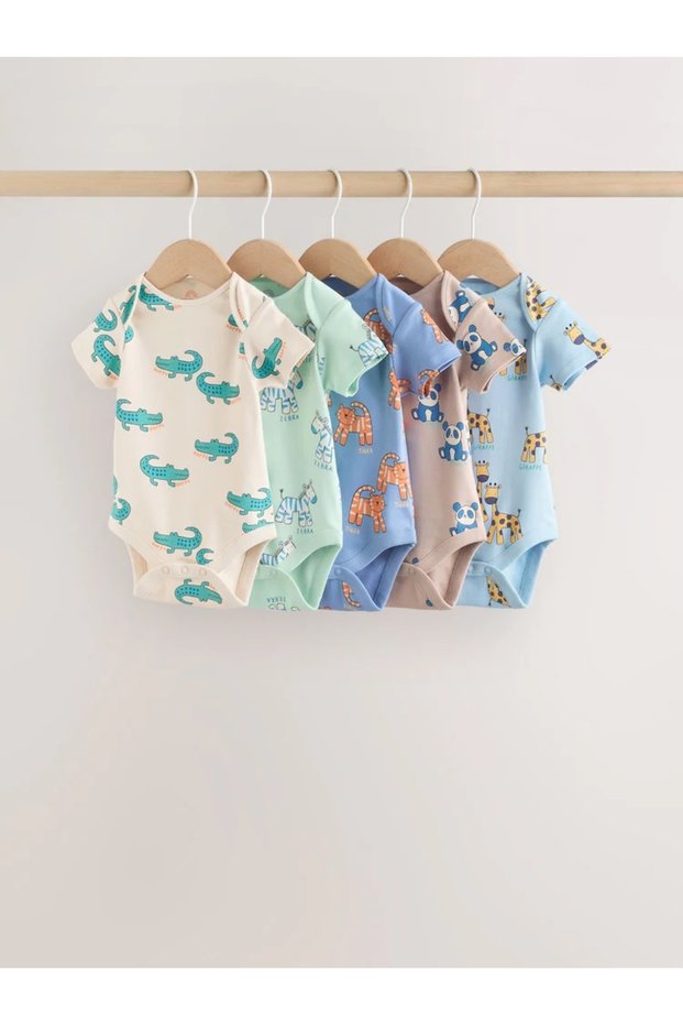 100% Cotton Piece Multi-Colored Short Sleeve Baby Rompers 5-Pack