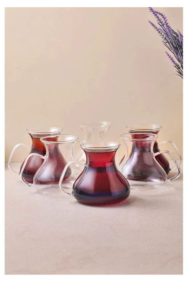 Ehl-I Keyf 6-Piece Borosilicate Glass Tea Cup Set – Tea Set with Handles 200 ml