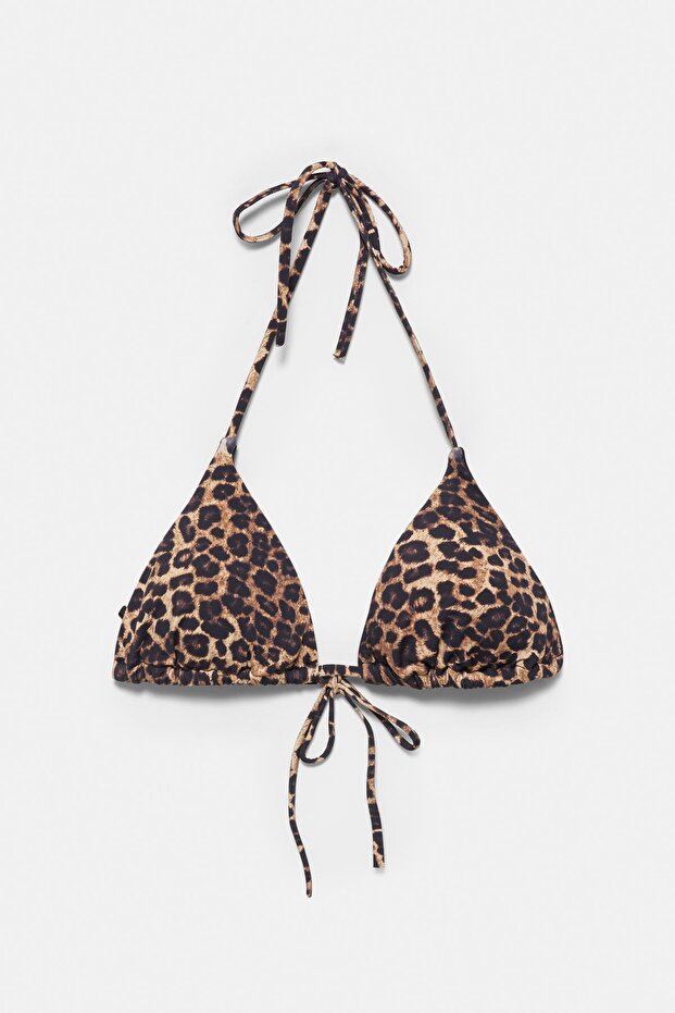 Leopar desenli üçgen bikini üstü - 6