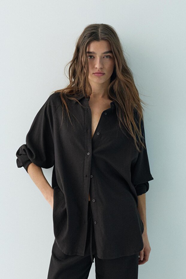 Keten karışımlı rustik gömlek - 2