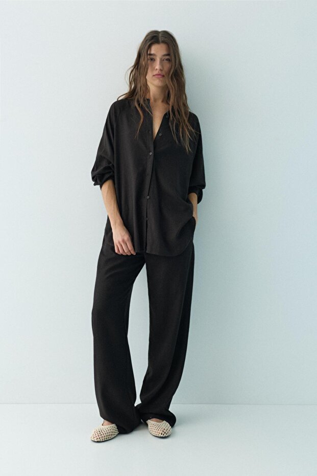 Keten karışımlı rustik gömlek - 3