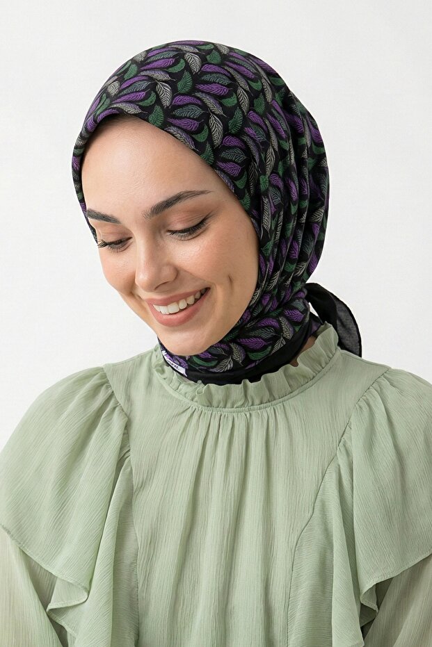 وشاح ريش الطيور منقوش أرجواني ناعم قطن