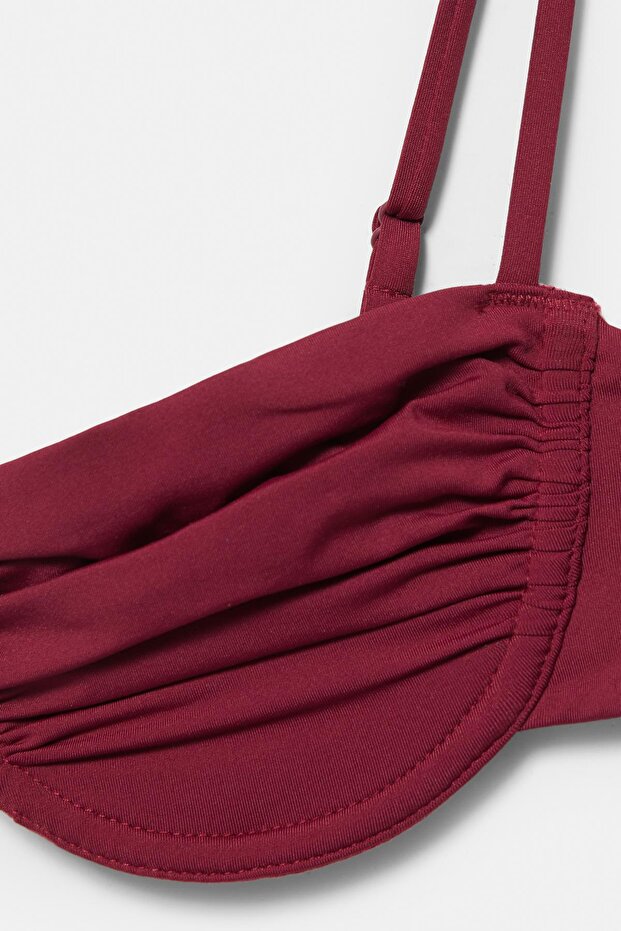 Drape detaylı balkonet bikini üstü - 5