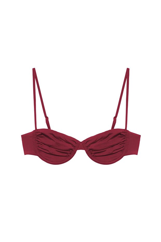 Drape detaylı balkonet bikini üstü - 3