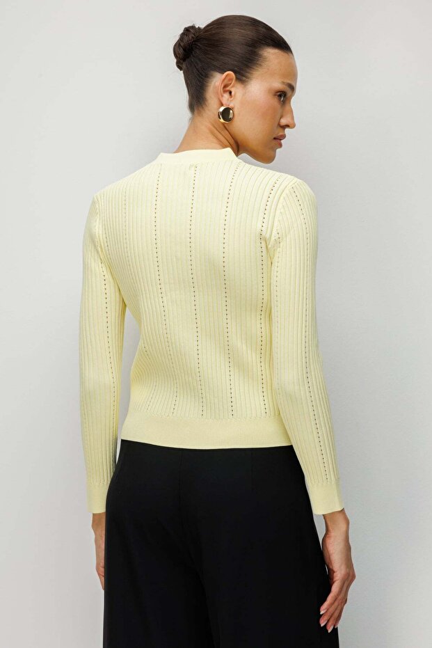 V Yaka Fitilli Triko Hırka - 5