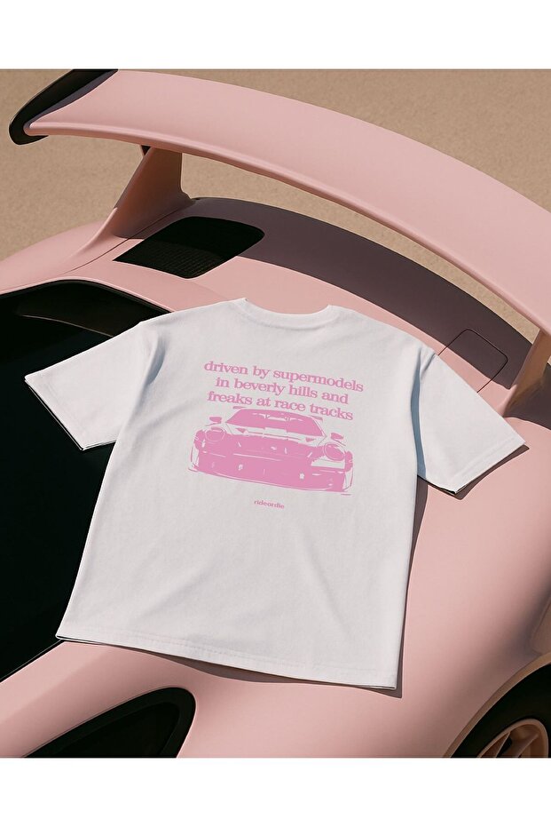 Street Style Car Graphic White T-Shirt