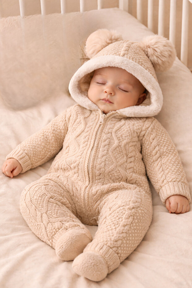Beige Pompom Knit Jumpsuit – Signature Baby Collection