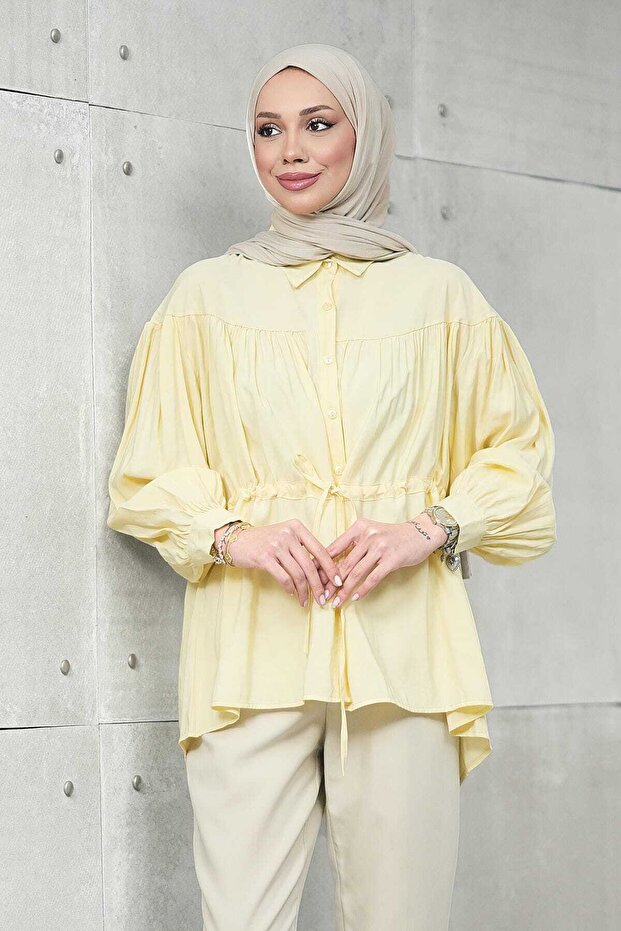 Yellow Bel Tie-Detail Modal Casual Shirt
