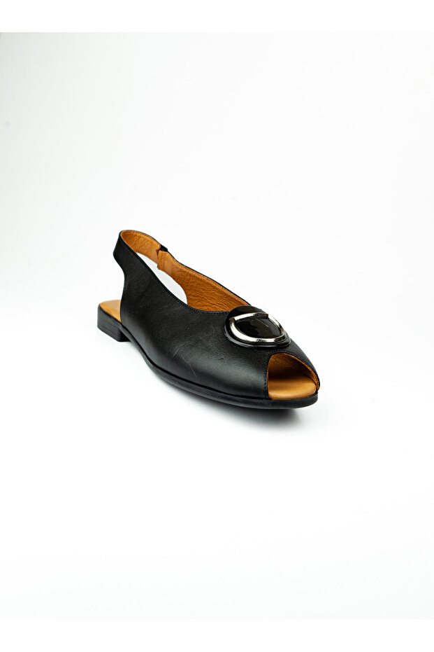 5075 Black Leather Women Ballet Flats
