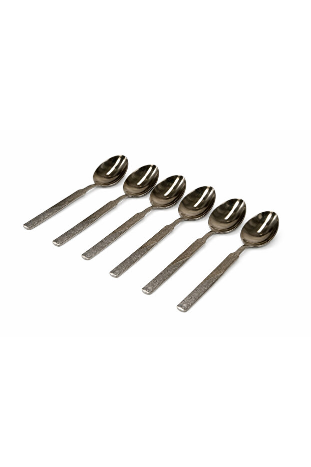 6-Piece Stainless Steel Teaspoon Set – Mirror Finish with Engraved Handle Design