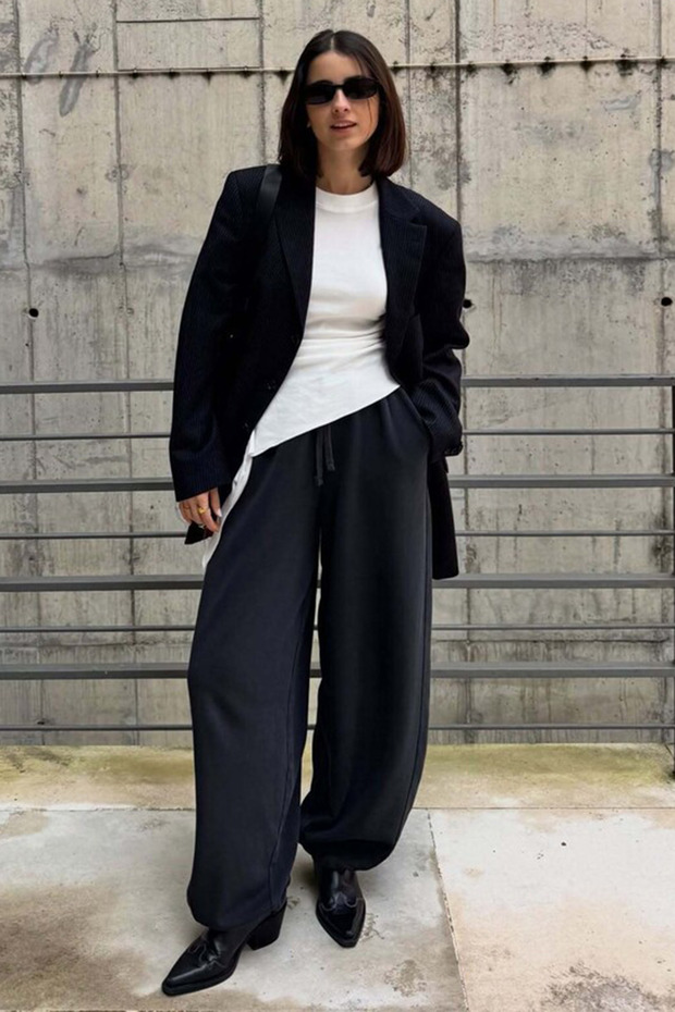 Navy Blue Stoperli Barrel Fit Brushed Inside Women's Sweatpants Mg2687