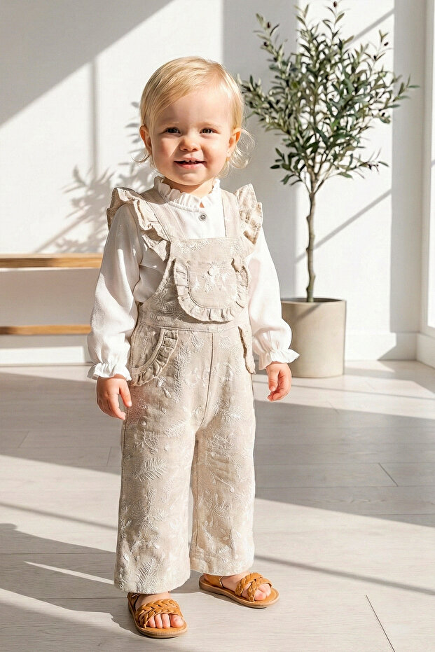 Cotton 2-Piece Girls' Jumpsuit Salopet Set