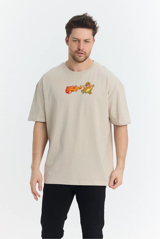 Unisex Oversized Embroidered Charmander Anime Character Design 100% Cotton Pack T-Shirt