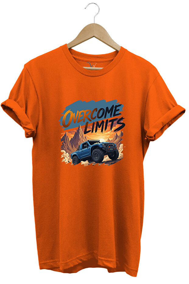 Unisex Outdoor Offroad Car and Mountain Design Overcome Limits 4X4 100% Cotton Basic T-Shirt
