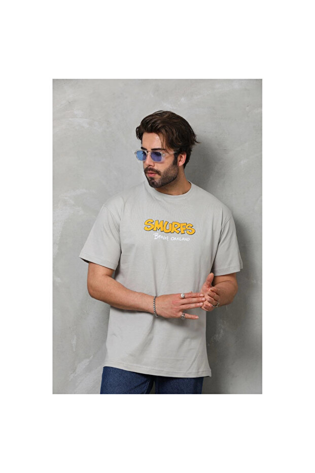 تي شيرت بيسك كولور كولار قصة فضفاضة - رمادي - - 4