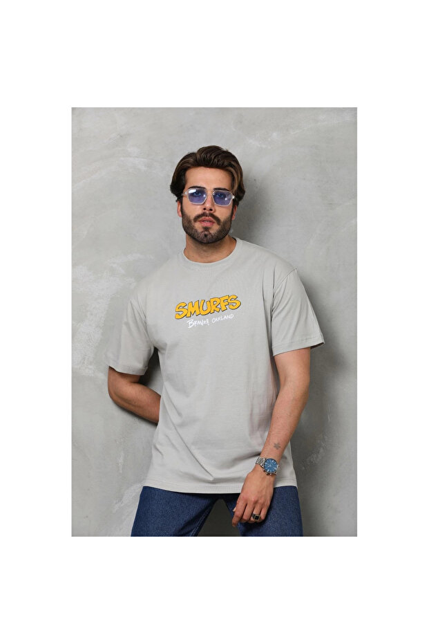 تي شيرت بيسك كولور كولار قصة فضفاضة - رمادي - - 5