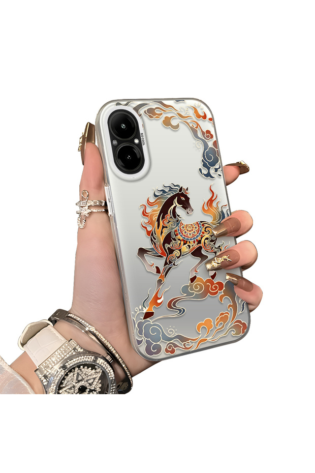 Realme C67 4g Compatible Hard Acrylic Back Silicone Edge Lens Protection Case Horse Patterned