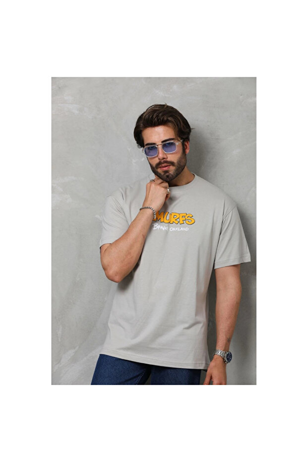 تي شيرت بيسك كولور كولار قصة فضفاضة - رمادي - - 7