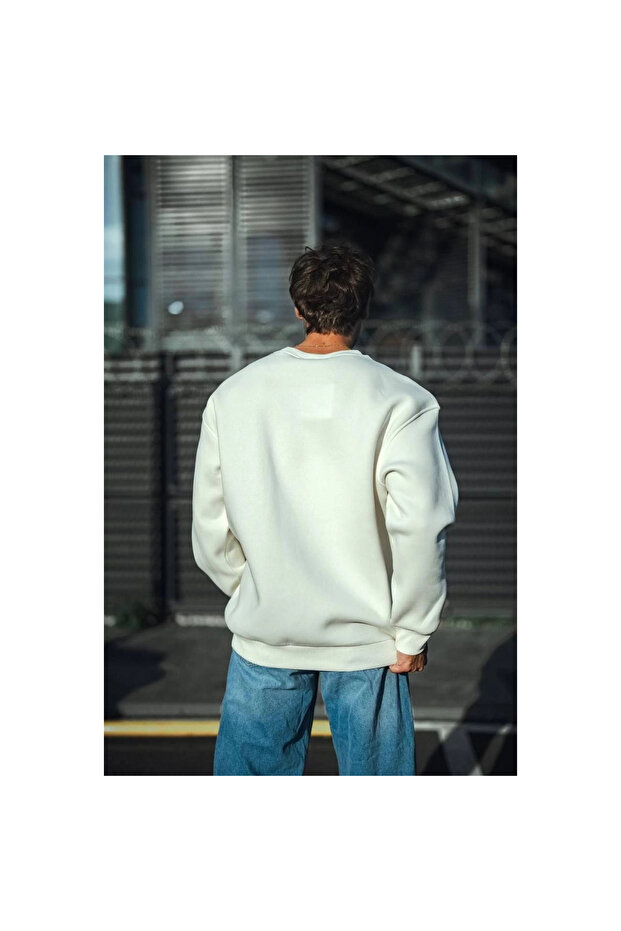 Winter Crew Neck Three Yarn Basic Sweatshirt - White - - 3