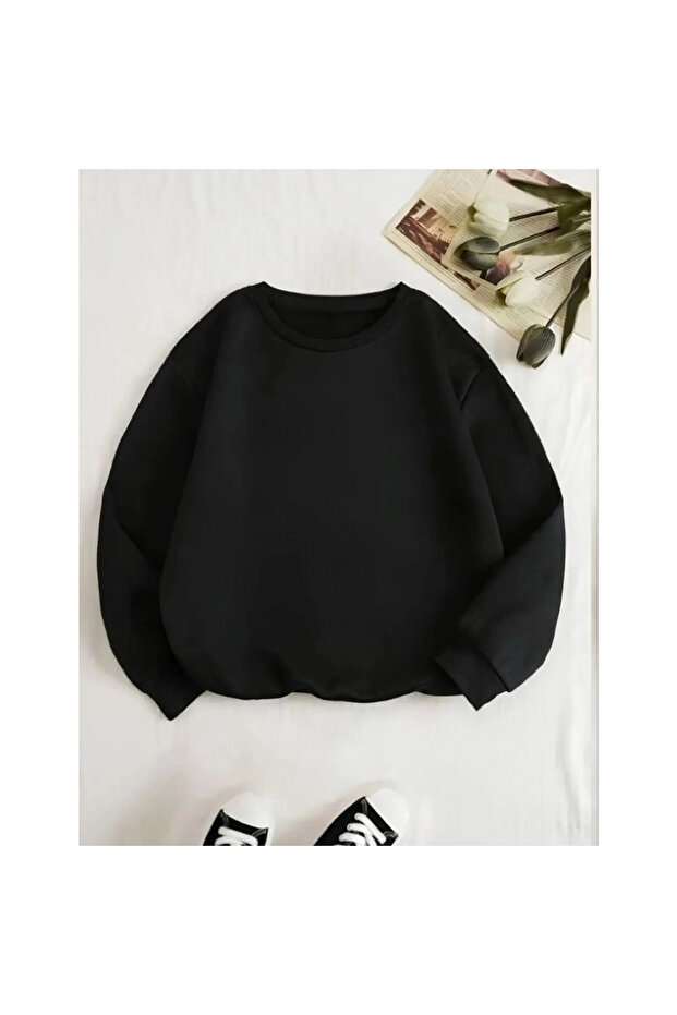 سويت شيرت بثلاثة خيوط وياقة بيسكيت - أسود - - 1