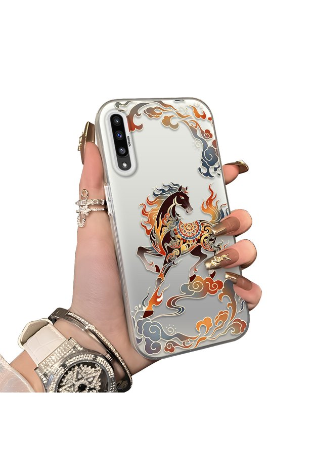 Samsung Galaxy A50/A50S/A30S Compatible Hard Acrylic Back Silicone Edge Lens Protection Case Horse Patterned