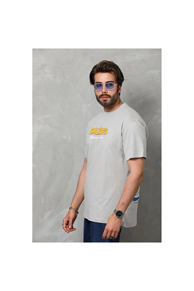 تي شيرت بيسك كولور كولار قصة فضفاضة - رمادي - - 2