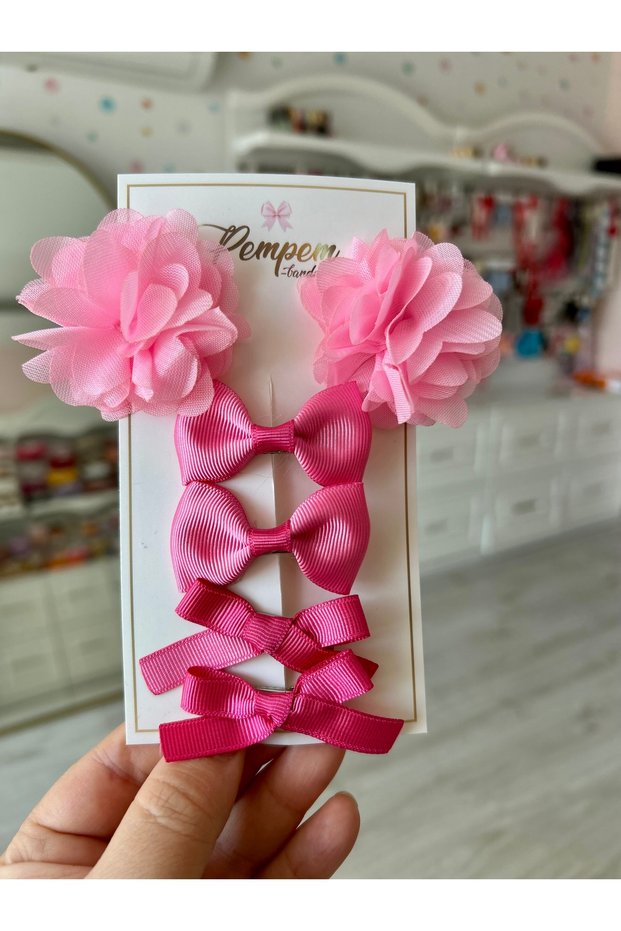 Baby Girl Children Mini Clip Hairpin Set Laser Flower Ribbon Bow Flower Set