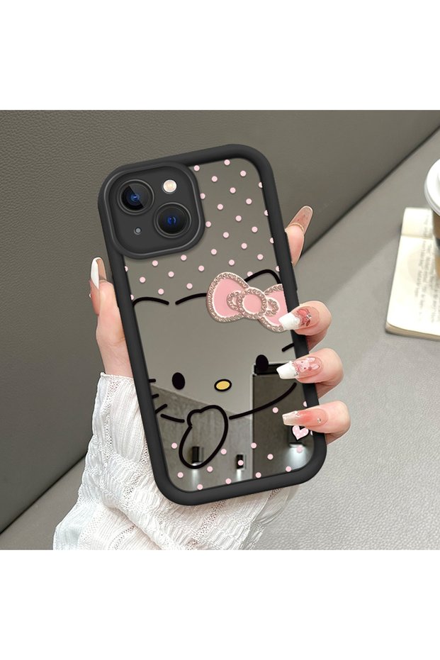 iPhone 15 Plus Compatible Luxury and Stylish Romantic Butterfly and Floral Print Mirror Case