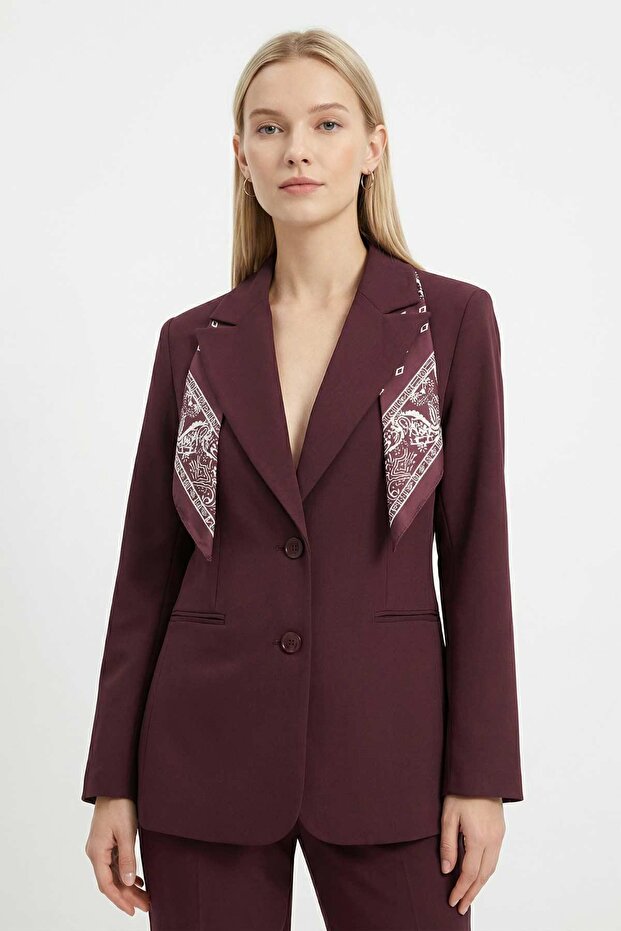 8295 Jachetă cu detaliu eșarfă Prune - 1