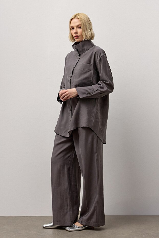 Gri Tek Cepli Oversize Gömlek - 1