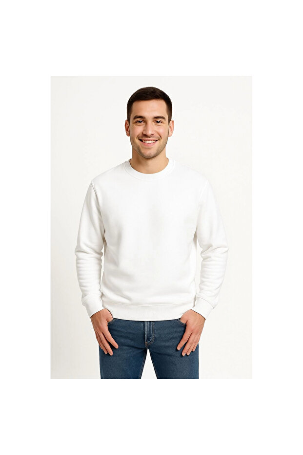 سويت شيرت بثلاث خيوط وياقة مستقيمة - أبيض - - 3