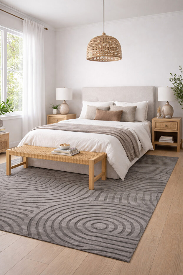 Spiral Carved Rabbit Fur Shaggy Rug – Grey | 200 × 300 cm (6.6 × 9.8 ft)