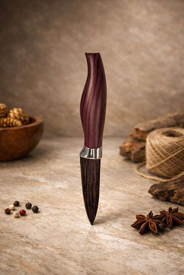 Steel Kitchen Knife with Dark Mahogany Wood Design – Sharp and Durable Paring Knife