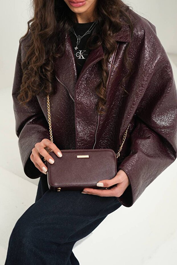 Daisy Model Genuine Leather Double Zipper Crossbody Women's Bag Si