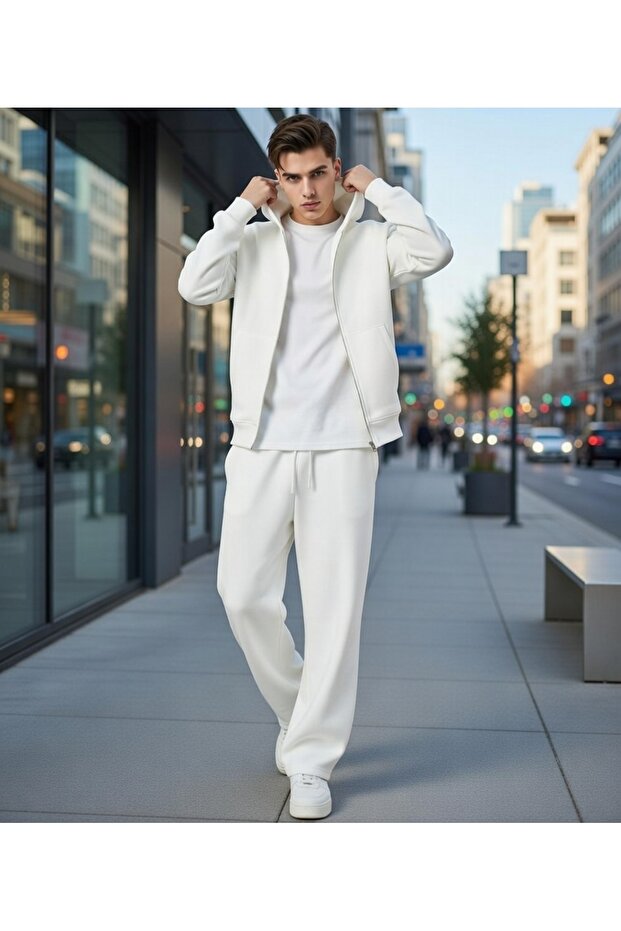 Men's Black Oversized Hooded Zippered Tracksuit Set