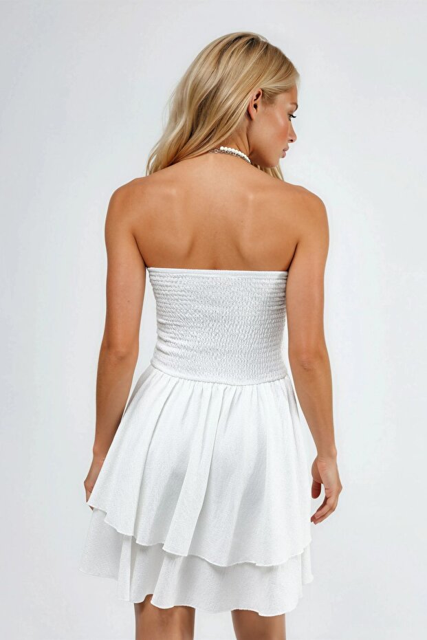 Askısız Volanlı Mini Elbise - 6