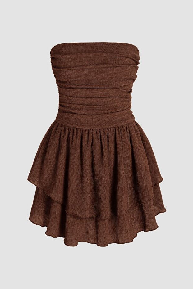 Askısız Volanlı Mini Elbise - 1