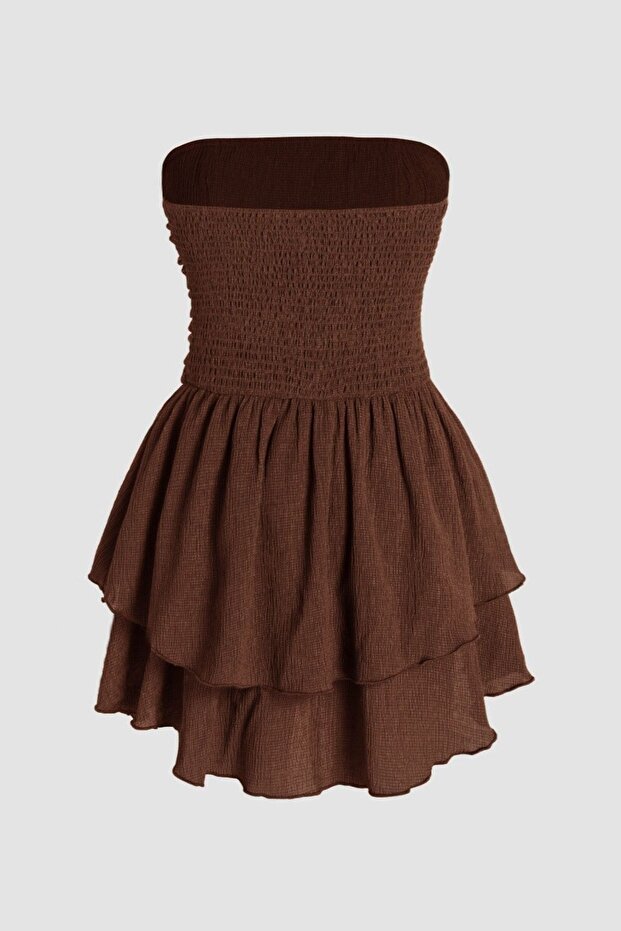 Askısız Volanlı Mini Elbise - 2