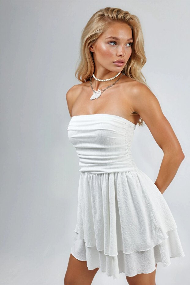 Askısız Volanlı Mini Elbise - 8