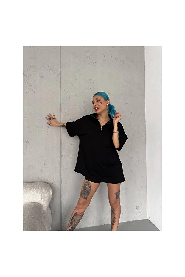 تي شيرت أساسي بسحاب نصف كلي - أسود - - 3