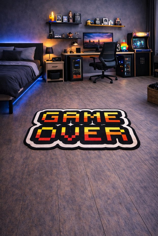 Non-Slip Sole Playstation Xbox Themed Machine Washable Gamer Youth Room on Machine Rug 80X150