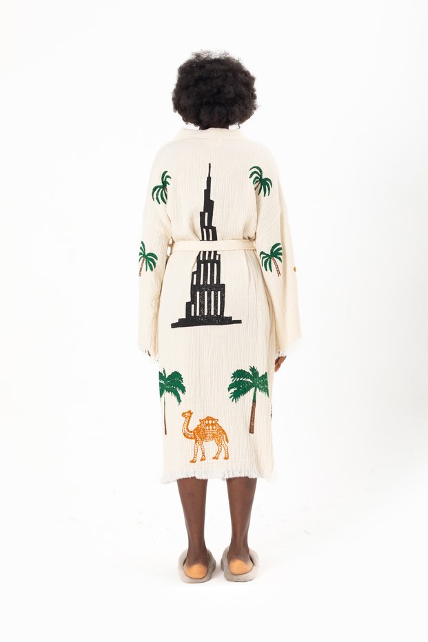 Muslin Kimono 100% Cotton Pieces Burj Khalifa Printed Patterned Bathrobe Kaftan Dressing Gown