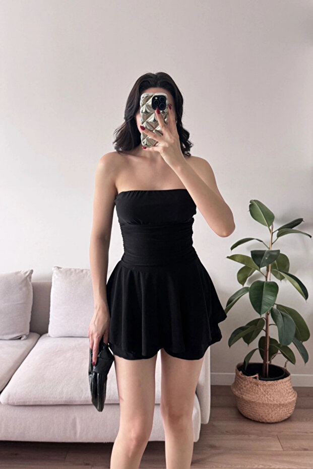 Στράπλες Μίνι φόρεμα με σορτς - 4